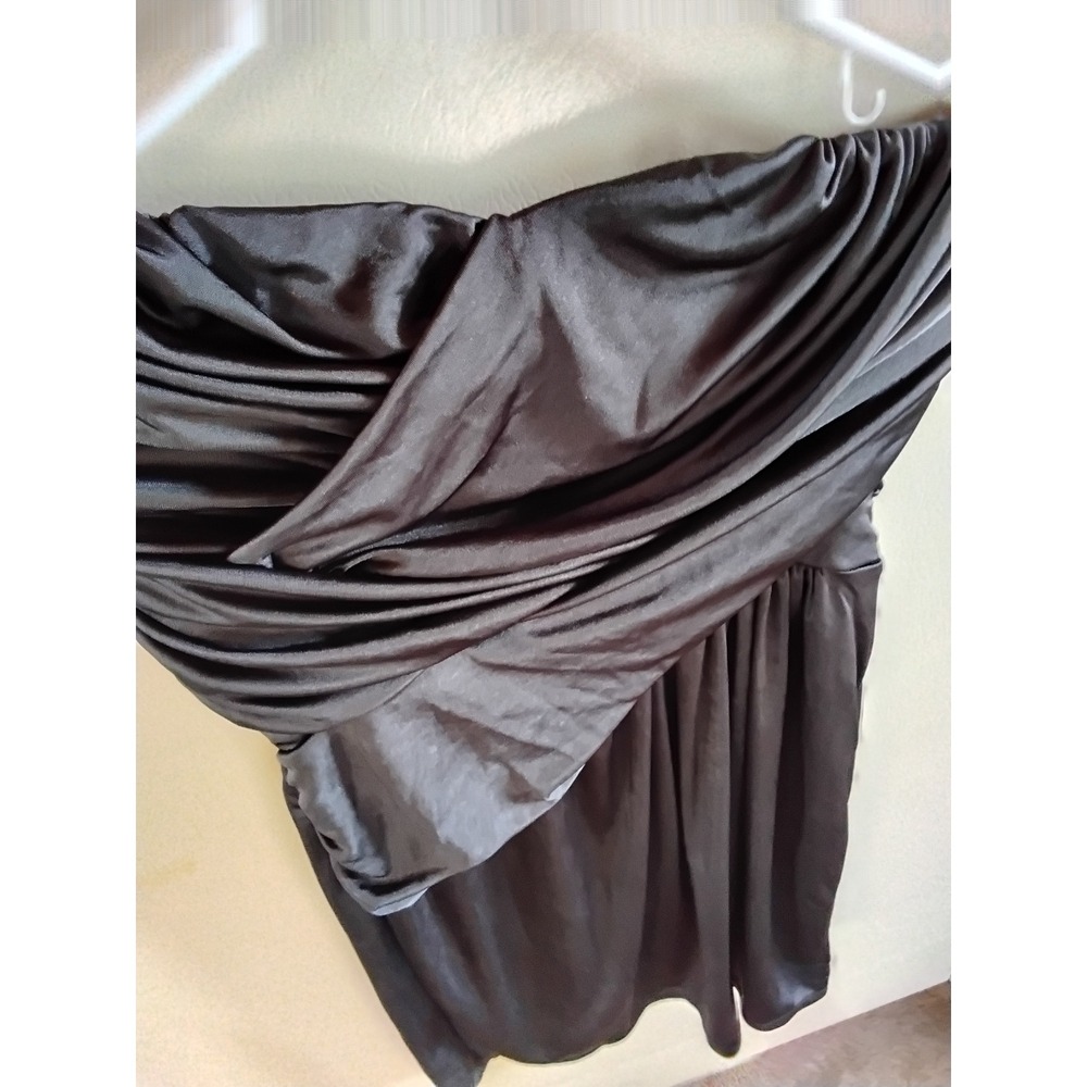 Express Black Satin Strapless Draped Crossover Mini Cocktail Dress Womens Medium
